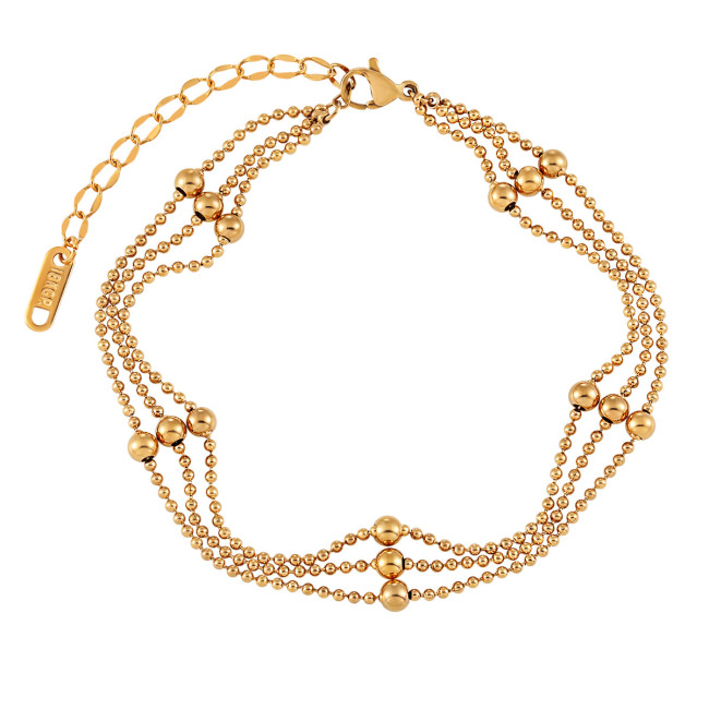 Korean Style Ins Simple Versatile Niche Round Bead Anklet for Women Fashionable Elegant Personality Gold Plated Titan...