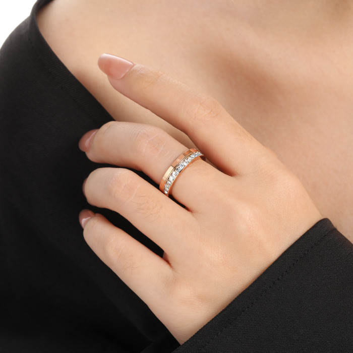 Korean Style Layered Wear Light Luxury Fashion Square Stone Titanium Steel Ring Niche Design Simple Personality Hig...