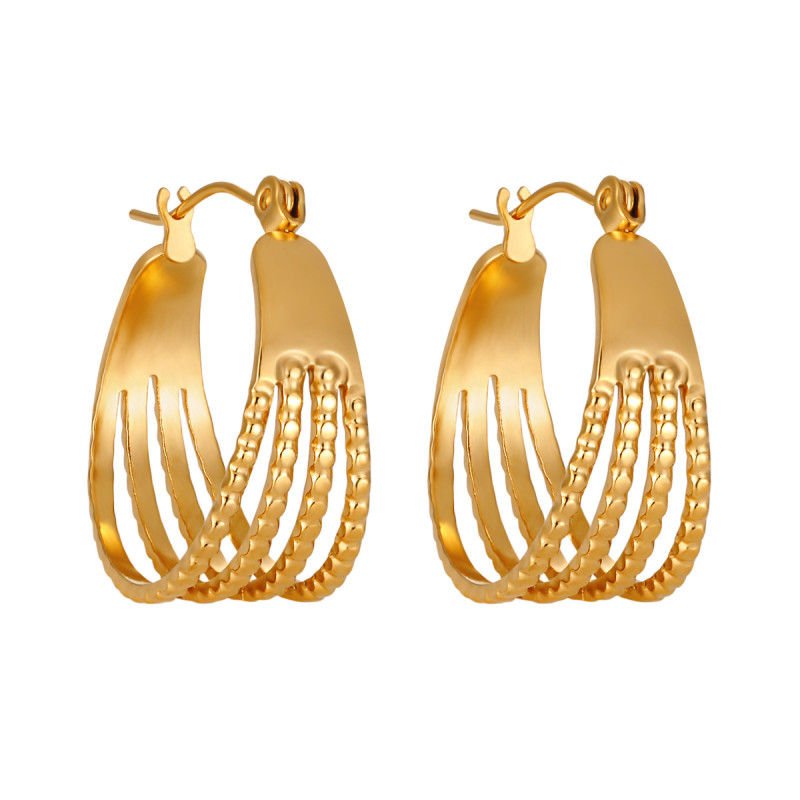 New European and American Cross-Border Niche Simple Multi-Layer Line Earrings for Women Fashionable Personality High-End Gold-Plated Titanium Steel Ear Jewelry