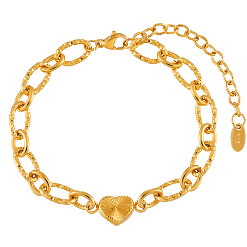 European and American Cross-Border New Twist Flower O-Chain Heart Bracelet for Women Ins Style Personality Glitter Heart Pendant Titanium Steel Jewelry