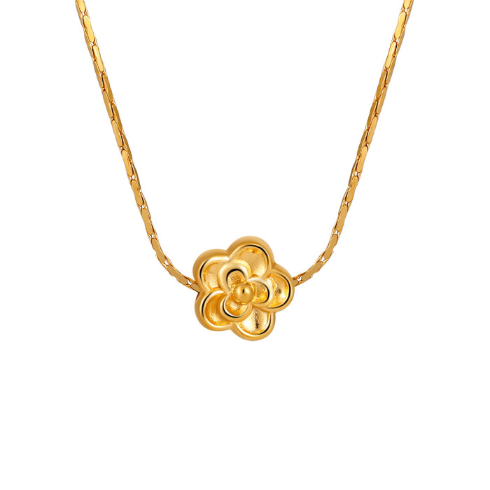 INS Style Fashion Niche Simple Lucky Peach Blossom Titanium Steel Pendant Gold High-end Clavicle Chain Necklace for W...