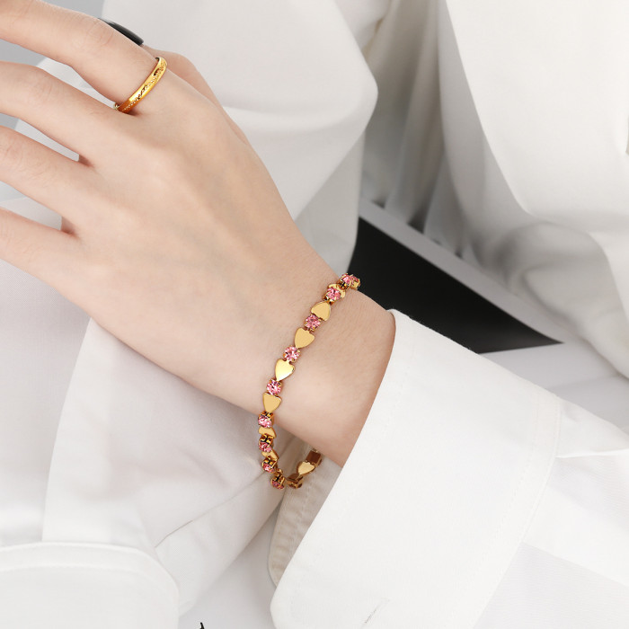 Korean Fashion Niche INS Style Heart-shaped Diamond Bracelet for Women Fashionable Personality Simple Titanium Steel High-end Jewelry