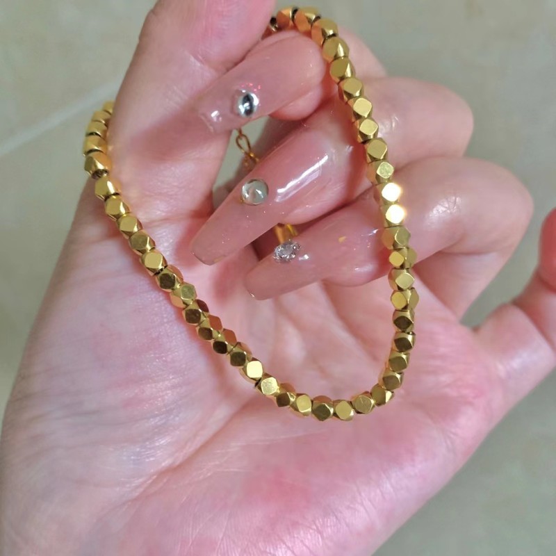 Korean Style Broken Silver Several Two Square Titanium Steel Bracelet Female Electroplating 24K Gold Handmade Beaded Geometric Rhombus Hand Jewelry