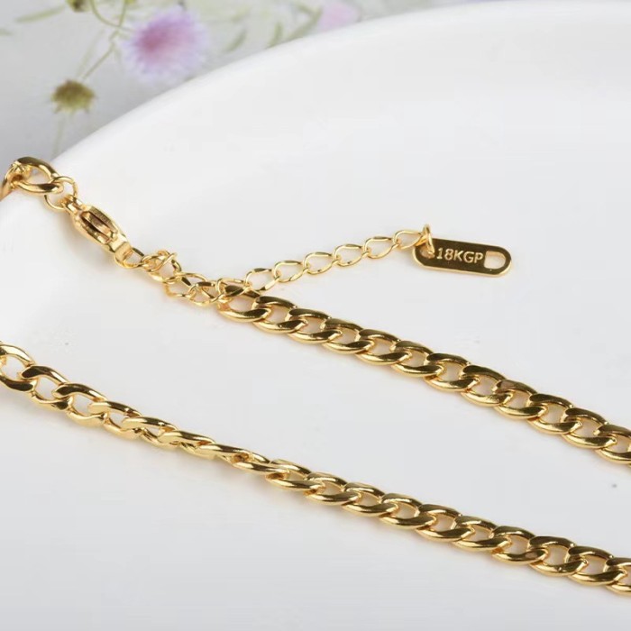 Style Gold Simple Stainless Steel Cuban Necklace for Men and Women Trendy Hip Hop NK Thick Chain Stone Chain Versat...