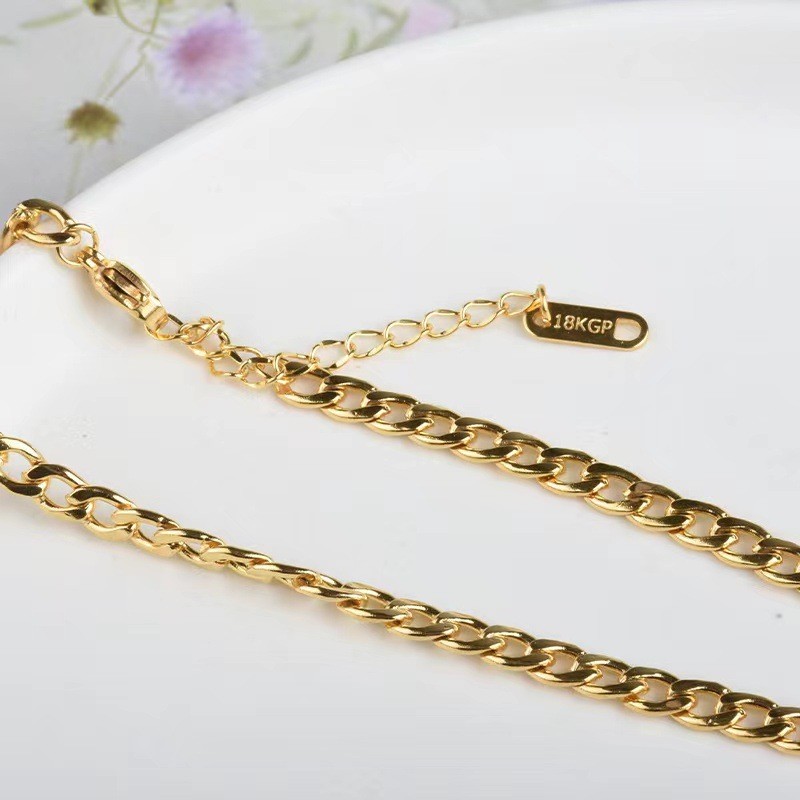 European and American Style Gold Simple Stainless Steel Cuban Necklace for Men and Women Trendy Hip Hop NK Thick Chain Diamond Chain Versatile Accessory