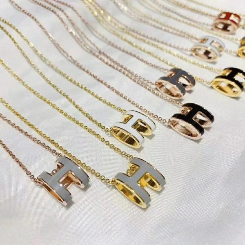 Korean Style Simple Fashion High Version Resin Enamel H Necklace Titanium Steel 24K Gold Plated Versatile Couple Collarbone Chain