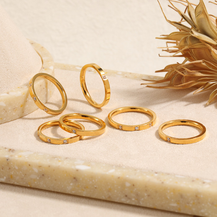 Korean Fashion New Titanium Steel 2mm Single Stone Ring Niche Design Personality Simple Three Stone Ring