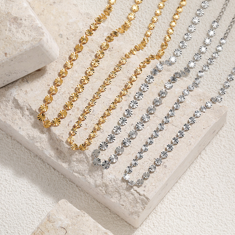 European and American Cross-Border New Simple Fashion Light Luxury Handmade Chain Round Embossed Necklace Personalized Gold-Plated Titanium Steel Collarbone Chain