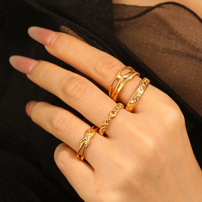 New Ins Style Irregular Shaped Musical Note Ring Adjustable Open Mouth Women's Ring Titanium Steel PVD Gold Plated Jewelry