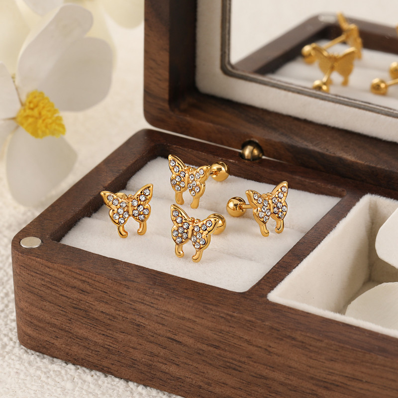 Korean Style New Niche Exquisite Light Luxury Full Diamond Butterfly Ear Bone Stud Fashionable Personality Versatile Titanium Steel Earrings for Women