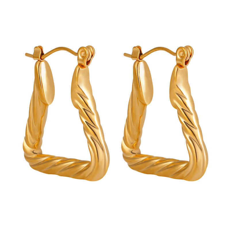 Cross-Border Hot Selling European and American High-End Geometric Triangle Twist Pattern Earrings for Women Fashionable Personality Gold-Plated Titanium Steel Ear Jewelry