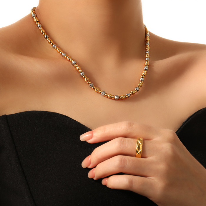Cross-Border Fashion Stainless Steel Irregular Handmade Carved Bead Necklace for Women Personalized Beaded Titanium Steel Collarbone Chain
