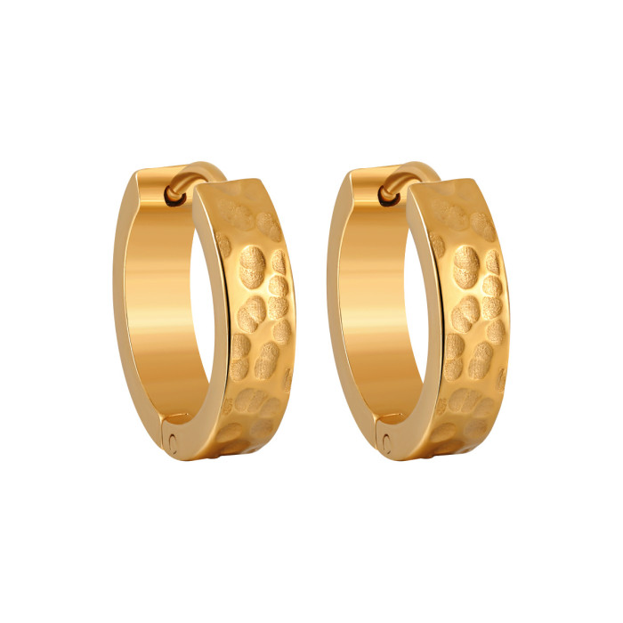 European and American Cross-Border Fashion Meteorite Crater Texture Design Earrings Hoops Titanium Steel Electroplated 24K Gold Color Ear Jewelry