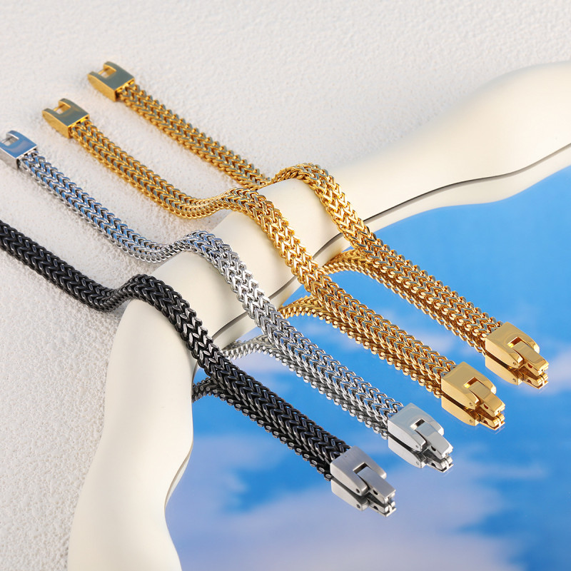 European and American Trend Hip-Hop Jewelry Stainless Steel Dragon Bone Chain Bracelet Minimalist Style Unisex Versatile Accessory Gold-Plated Hand Jewelry