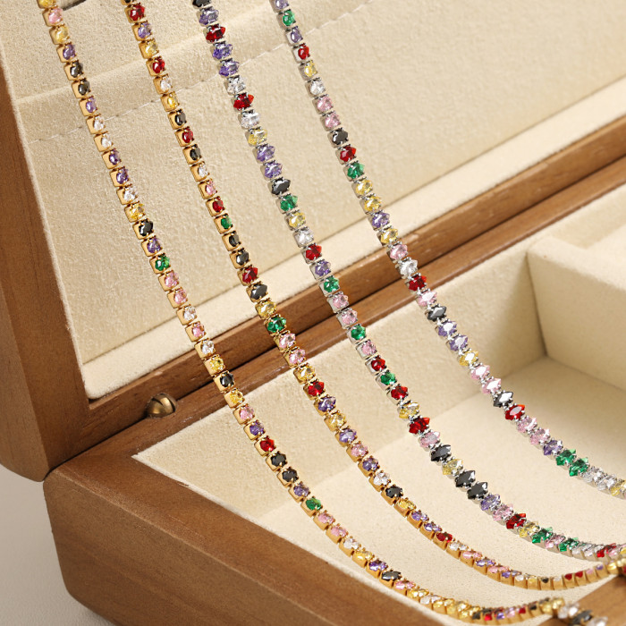 European and American Cross-Border INS Light Luxury Exquisite Personality Colorful Zircon Necklace Inlaid Jewelry Set Fashion Titanium Steel Bracelet