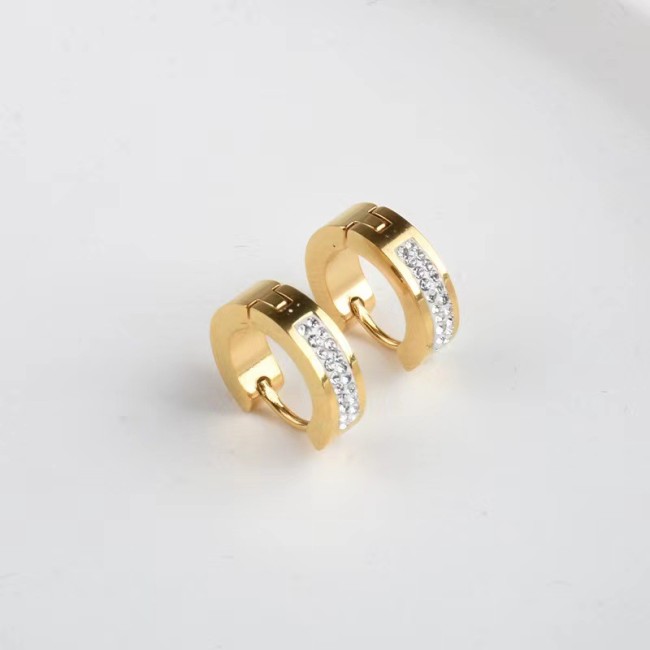 Cross-Border Hot-Selling Korean Fashion Simple Titanium Steel Double Row Mud Drill Full Drill Earrings Ear Clips Petite Elegant Ear Jewelry Trend