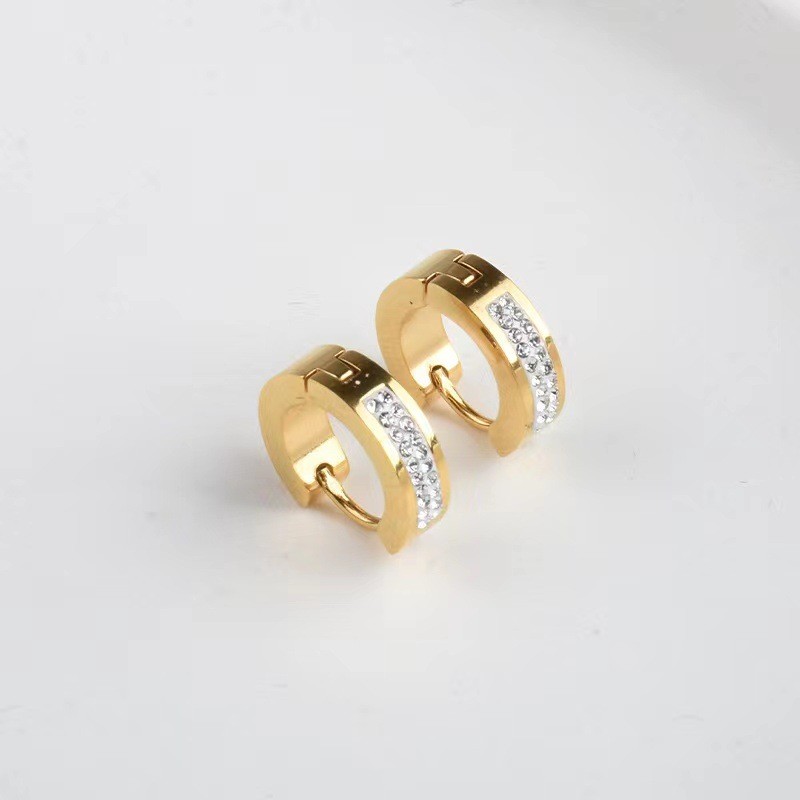 Cross-Border Hot-Selling Korean Fashion Simple Titanium Steel Double Row Mud Drill Full Drill Earrings Ear Clips Petite Elegant Ear Jewelry Trend