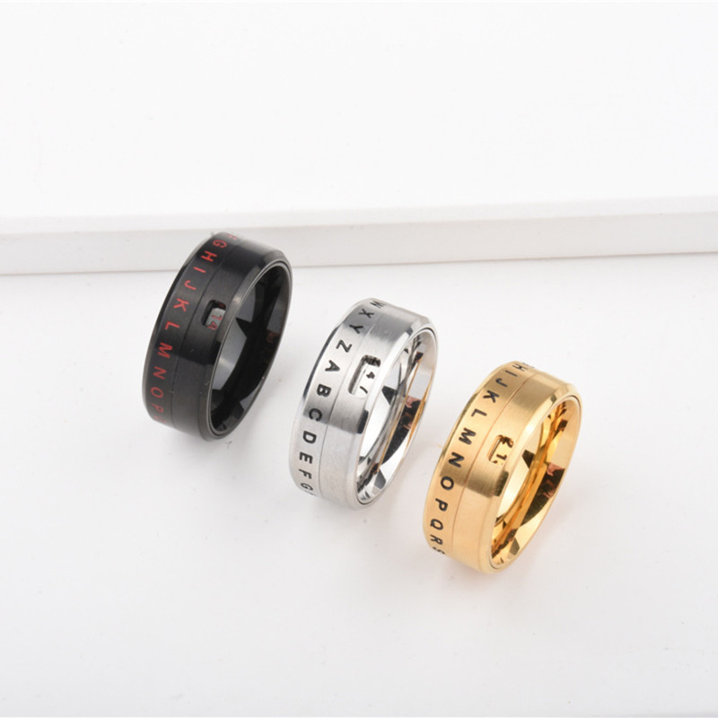 Rotatable Letter Couple Rings Trendy Cool Personality Hip-Hop Tail Ring Titanium Steel Non-Fading Stress Relief Trendy Index Finger Ring