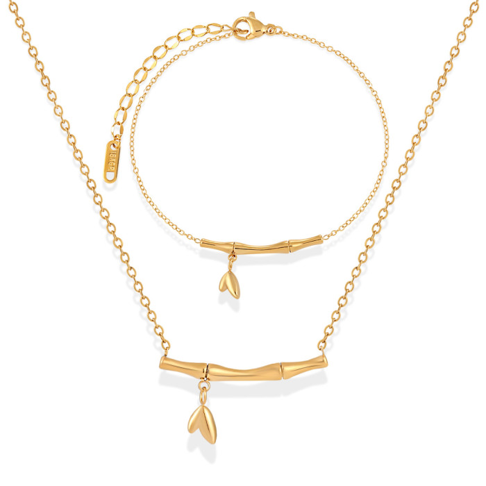Korean Style Ins High-End Light Luxury Fashion Versatile Bamboo Knot Necklace Bracelet Women Titanium Steel Jewelry Set