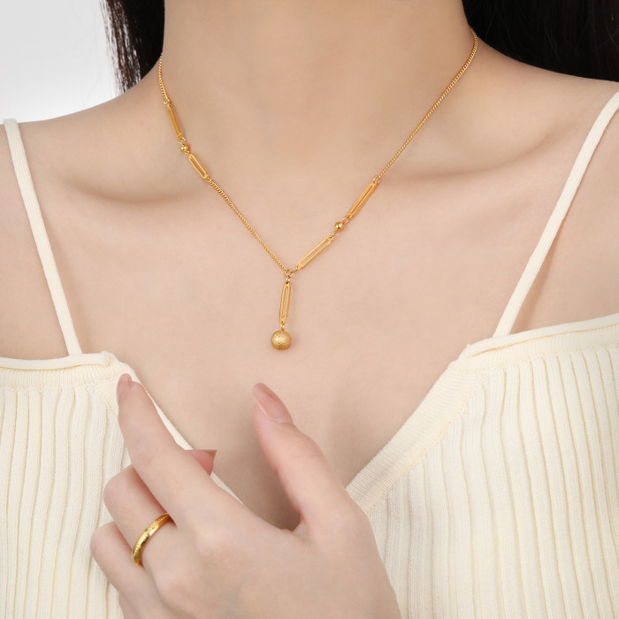 Korean Style New Niche Ins Matte Bead Wish-Coming-True Necklace for Women Fashionable Personality Gold-Plated Titanium Steel Collarbone Chain