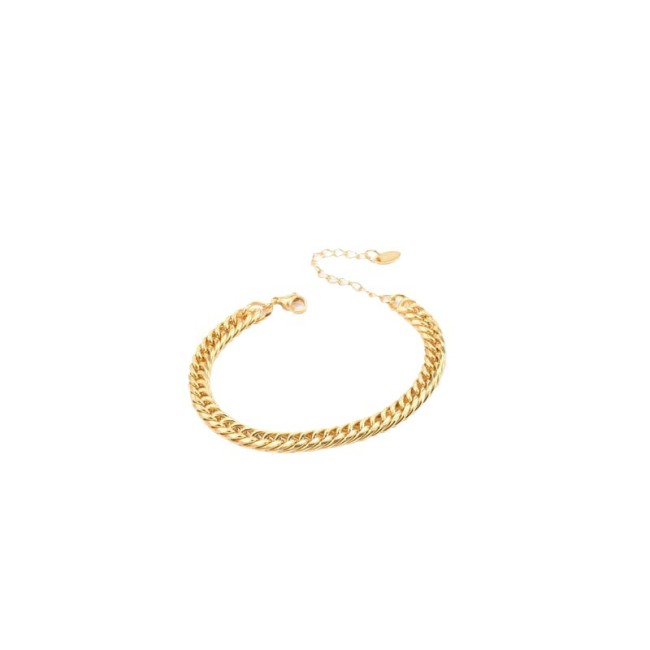 European and American Hot-Selling Fashion Woven Bracelet for Women Double Buckle Square Chain Plain Chain Stainless Steel Personalized High-End Jewelry Gold Accessories