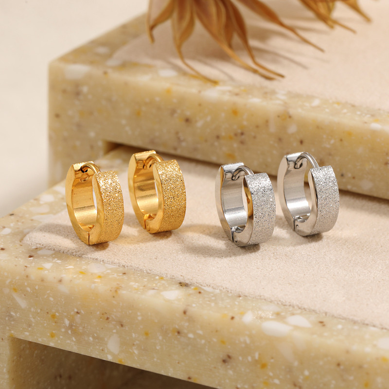 Korean Fashion New Titanium Steel Matte Earrings Niche Design Simple Personality Versatile High-end Gold-plated Ear Jewelry