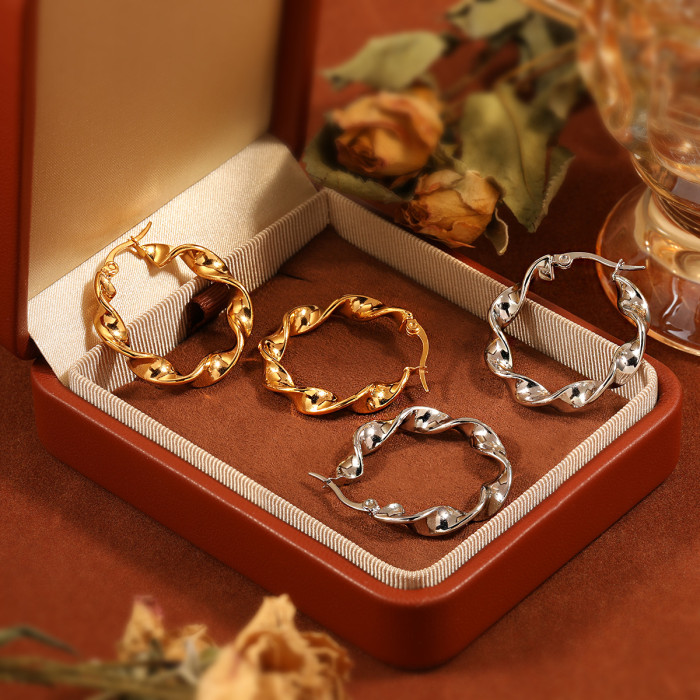 Korean INS New Niche Fashion Twisted Braided Wave Earrings for Women, Unique Gold Plated High-End Titanium Steel Ear...