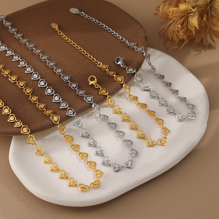 Korean Style Niche Handmade Heart Embossed Necklace Personality Sweet Cool Short Gold Plated Titanium Steel Collarbon...