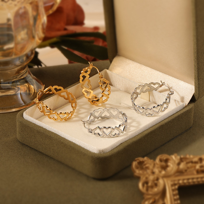 Fashion New Korean Style Ins Simple Elegant Hollow Heart Earrings High-end Gold Plated Titanium Steel Heart-shaped Ea...