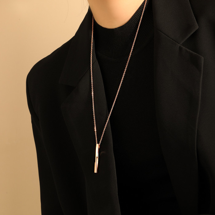 Fashion Twisted Long Pendant Necklace for Women, Unique High-End Stainless Steel Hip-Hop Long Sweater Chain