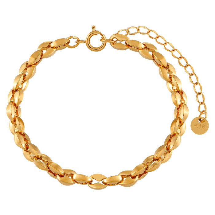 INS Style Minimalist High-End Design Personality Coffee Bean Bracelet Thick Fashion Trend Gold Plated Titanium Steel...
