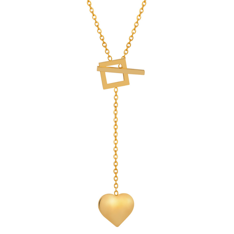 Cross-Border Fashion Tassel Heart Pendant Titanium Steel Necklace Minimalist OT Square Buckle Ins Style Niche Design Sense Choker