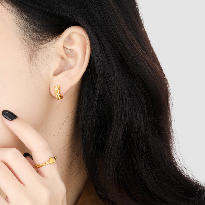 Korean Fashion New Niche Simple Cat Eye Pattern Embossed Earrings Personality Versatile Gold Plated High-End Titanium...