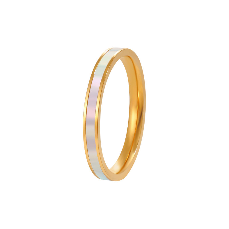 Korean Fashion New Light Luxury Natural White Mother-of-Pearl Ring for Women, Versatile Gold-Plated Titanium Steel Index Finger Ring