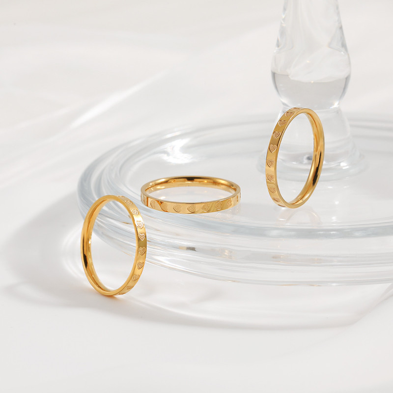 Korean Style INS Trend Niche New Gold Heart Ring for Women Fashionable Personality Simple Gold-Plated Titanium Steel Index Finger Ring