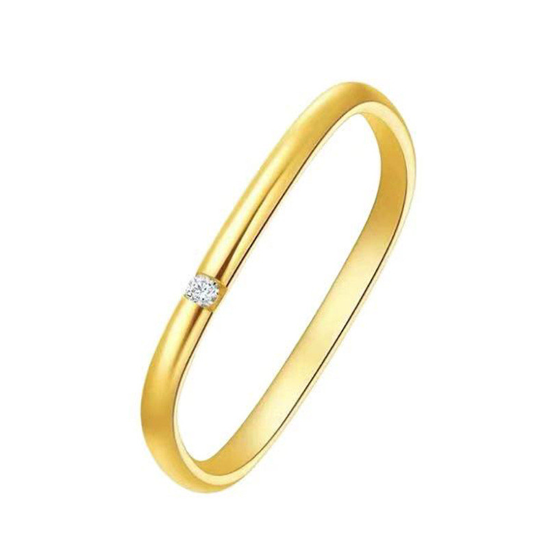 Kuaishou Zhou Family Same Style Gold-Plated Plain Band Single Diamond Small Square Titanium Steel Ring for Women Korean Version Simple Personality Couple Rings