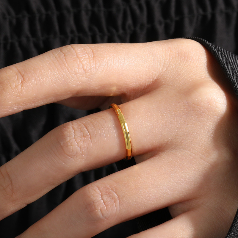 Korean Version New Niche Design Three Row Bamboo Knot Ring Fashionable Personality Simple High-end Titanium Steel Gold Color Finger Ring