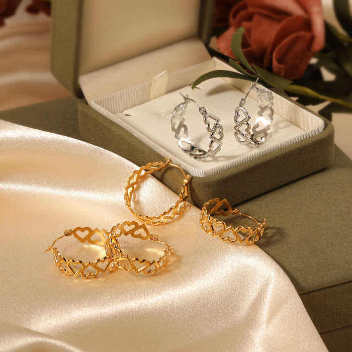 Fashion New Korean Style Ins Simple Elegant Hollow Heart Earrings High-end Gold Plated Titanium Steel Heart-shaped Ea...