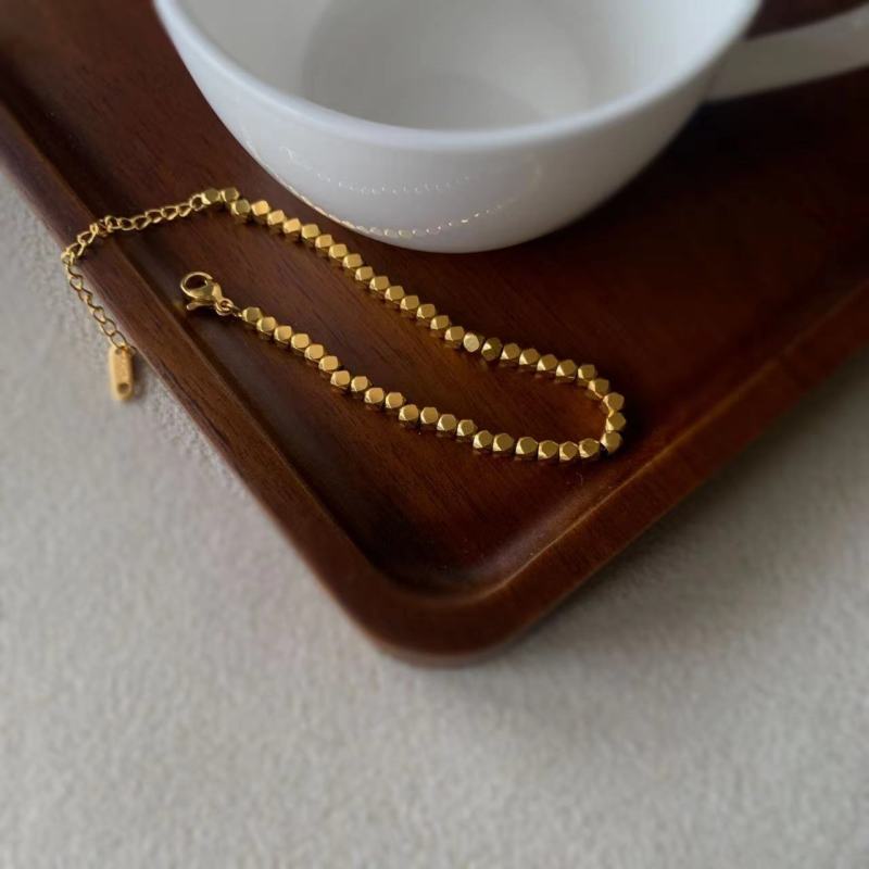 Korean Style Broken Silver Several Two Square Titanium Steel Bracelet Female Electroplating 24K Gold Handmade Beaded Geometric Rhombus Hand Jewelry