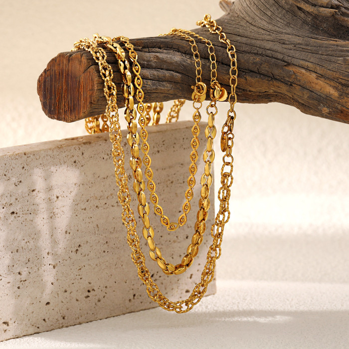 European and American INS Style Retro Coffee Bean Necklace Eye Chain Fashion Stainless Steel Gold Plated Double Buckle Titanium Steel Choker