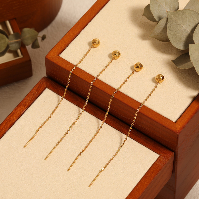 New Ins Style Irregular Round Ball Rhombus Ear Thread fashion Personality High-grade Sense Titanium Steel PVD Gold-plated Earrings