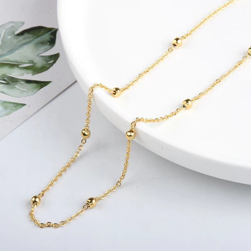 Korean INS Trend Niche Style Simple New 24K Gold Plated Bead Necklace Choker for Women Minimalist Titanium Steel Collarbone Chain