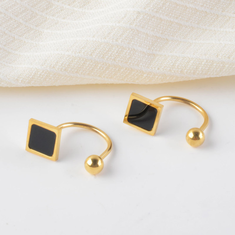 Korean Style Trendy Titanium Steel Bent Rod Earrings Titanium Steel Personality Non-Fading Square Earrings Sleep-Free Earrings
