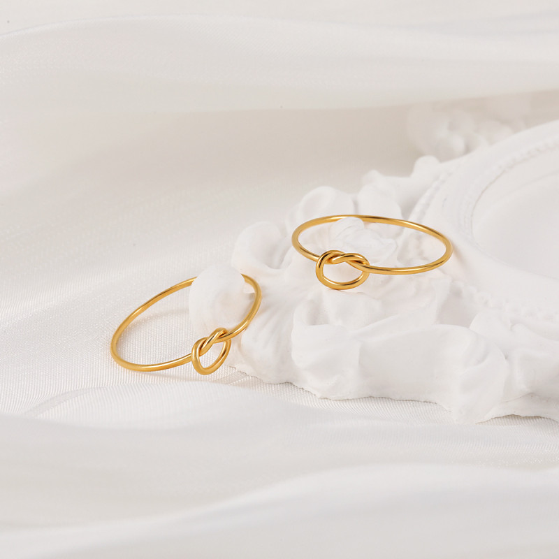 Korean Style Ins Niche Personality Simple Gold Knot Ring for Women Fashion Versatile Gold-Plated Titanium Steel Index Finger Ring
