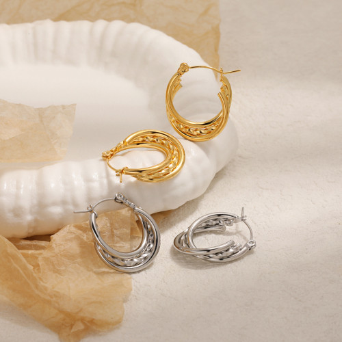 European and American Fashion Cross-Border Three-Line Twisted Braided Earrings for Women, Ins Style, Niche Personality, Gold-Plated, High-End Titanium Steel Earrings