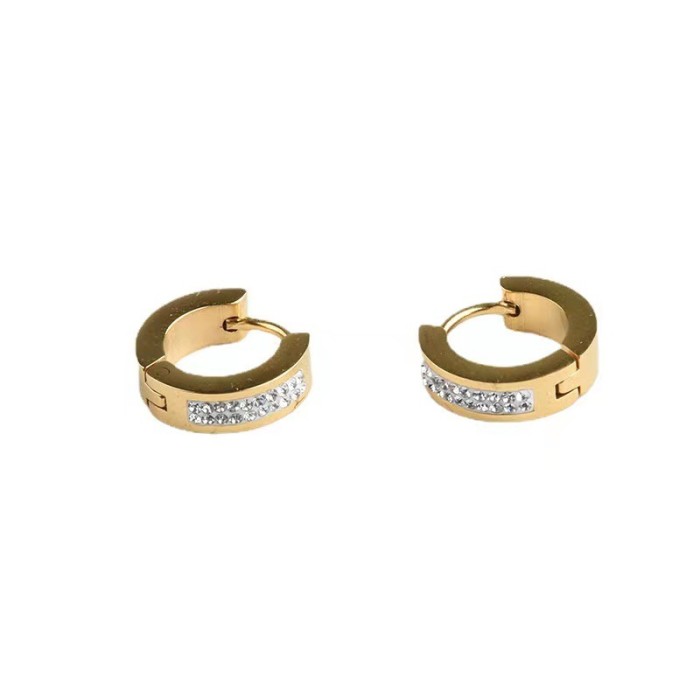 Cross-Border Hot-Selling Korean Fashion Simple Titanium Steel Double Row Mud Drill Full Drill Earrings Ear Clips Petite Elegant Ear Jewelry Trend