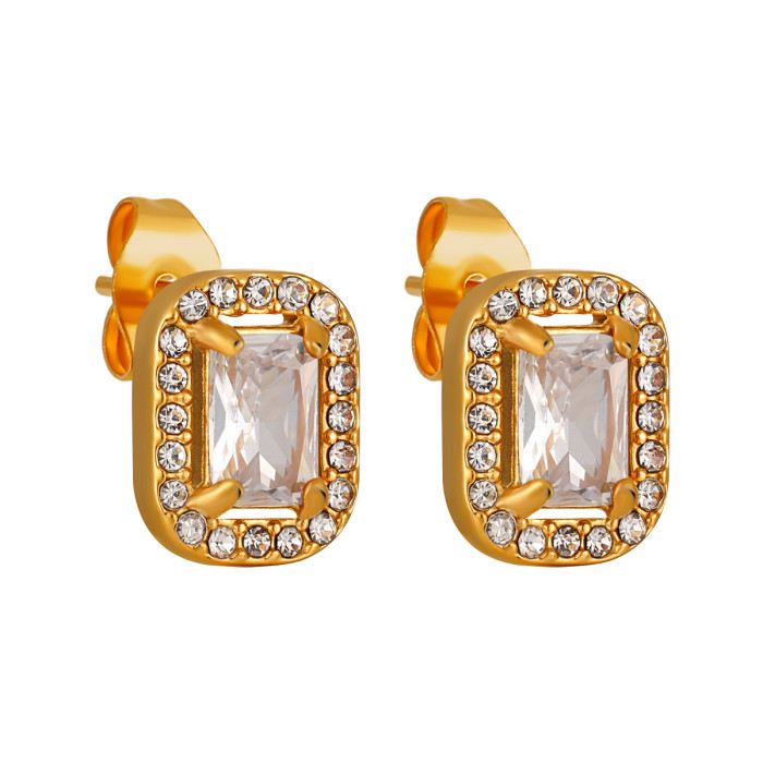 European and American Retro Handmade Inlaid Ruby Stud Earrings for Women, Ins Style, Light Luxury, Exquisite Stainless Steel 18K Real Gold Earrings