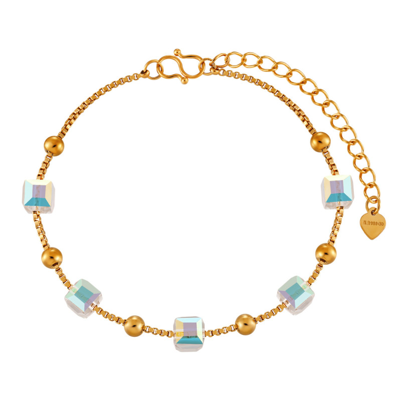 Korean Style New Sugar Cube Crystal Light Luxury Titanium Steel Bracelet for Women Ins Niche Fashion High-end Gold Jewelry