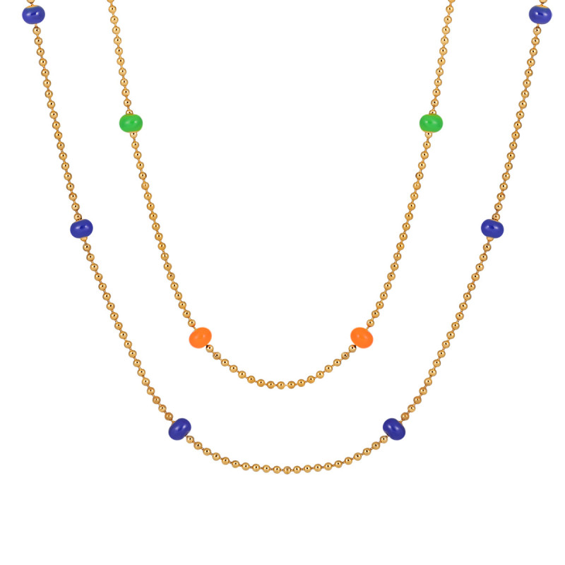 French Retro Bohemian Style Simple Colorful Bead Resin Necklace for Women Fashionable Personality Titanium Steel Collarbone Chain
