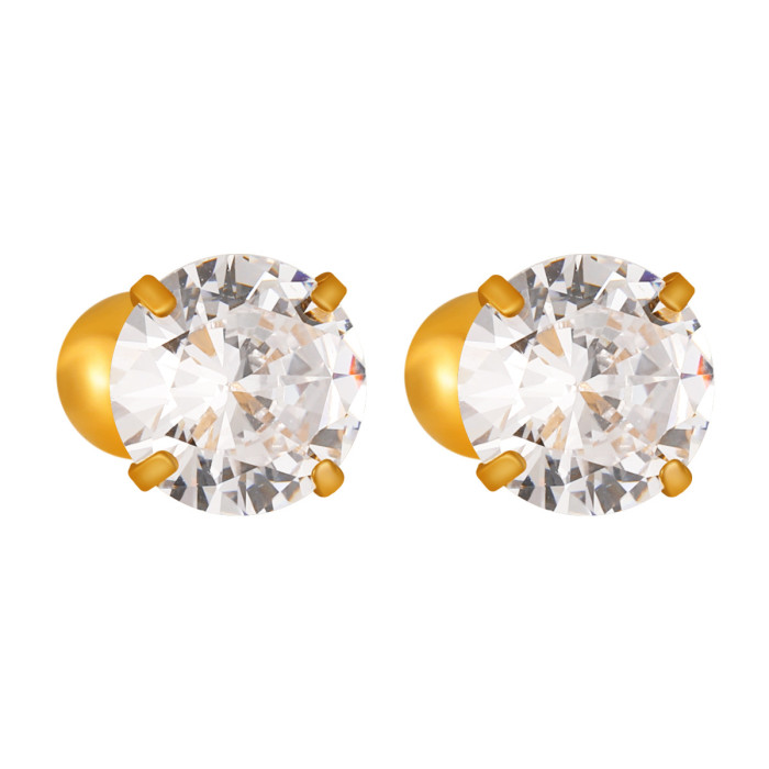 Titanium Steel Super Shiny Ins Style Mini Four-Prong Stone Ear Bone Stud for Women, Gold Screw Earrings, Sleep-Frie...